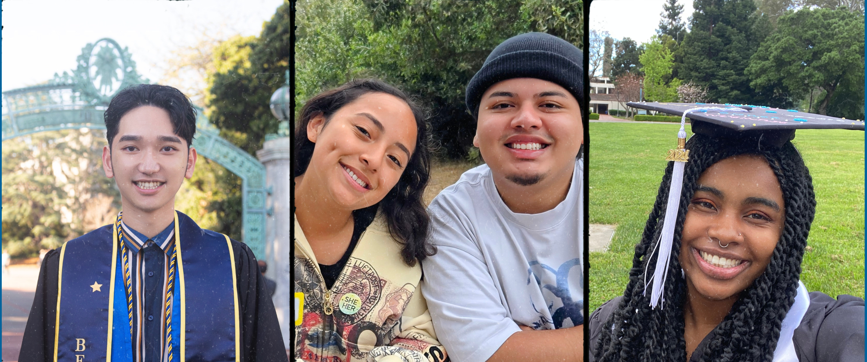 Three images of smiling scholars